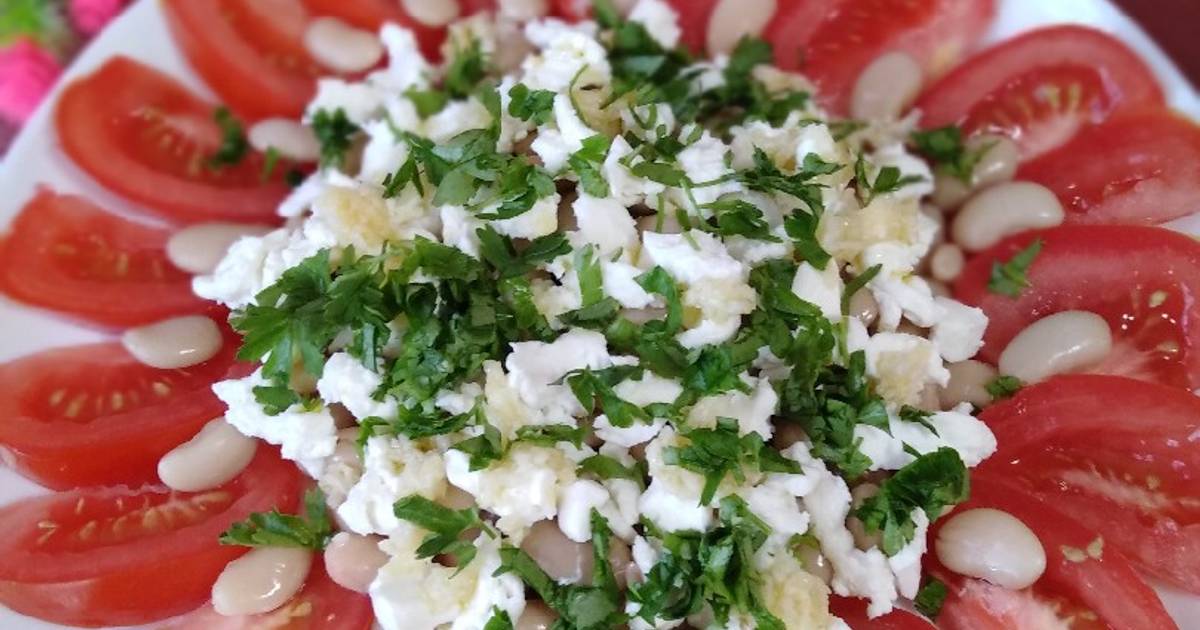 Салат с фасолью, помидорами и сыром Фета💕 пошаговый
