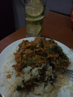 A picture of Carrots stew with rice.