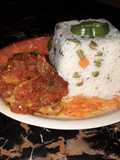 White fried rice with peppr chicken