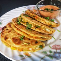 Quesadillas in two different ways (Aloo/ vegetables) A picture of Quesadillas in two different ways (Aloo/ vegetables).
