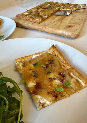 A picture of Goat Cheese and Caramelized Onion Tart.