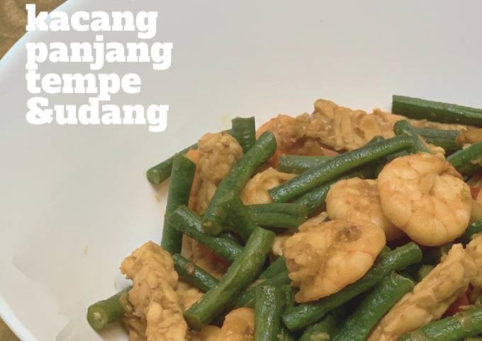 Tumis kacang panjang, tempe dan udang (Menu diet)