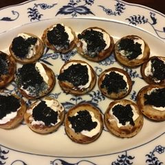 A picture of California Farm Frugal Caviar Blini Appetizers.