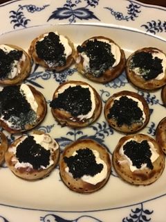A picture of California Farm Frugal Caviar Blini Appetizers.