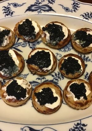 A picture of California Farm Frugal Caviar Blini Appetizers.