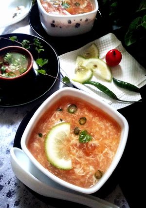 টমাটো এগ ড্রপ স্যুপ (tomato egg drop recipe in Bengali) রেসিপির প্রধান ছবি