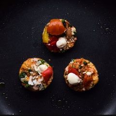 A picture of Mini bread pizza with egg white.