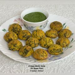 A picture of Crispy Methi Gota in Appe Pan | No Deep Fry Gujarati Snack.