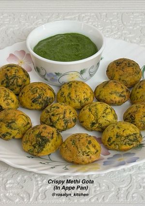 A picture of Crispy Methi Gota in Appe Pan | No Deep Fry Gujarati Snack.