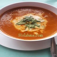 A picture of Creamy Basil Tomato Carrot Soup.