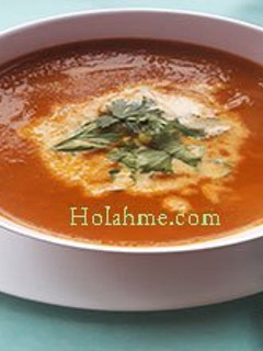 A picture of Creamy Basil Tomato Carrot Soup.
