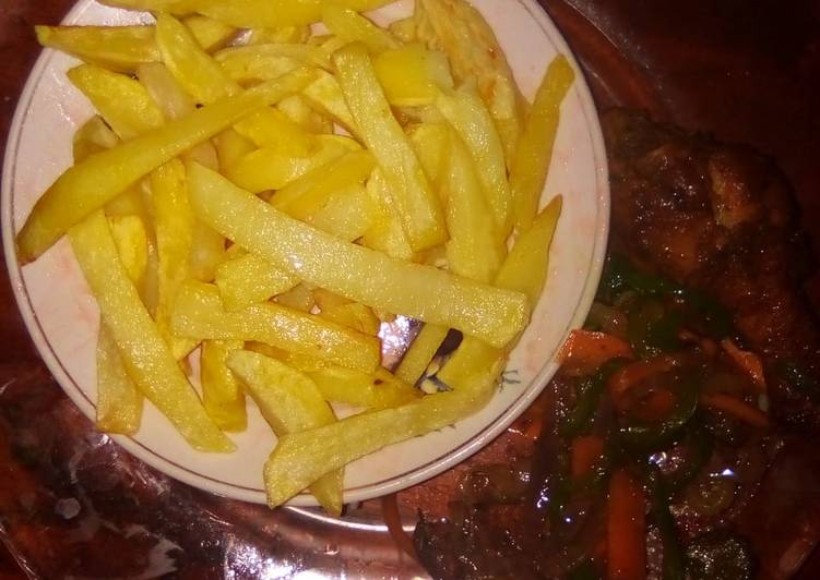 Fries and fried chicken