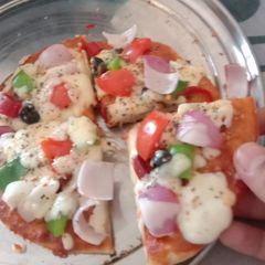 Yummy pizza with homemade base A picture of Yummy pizza with homemade base.