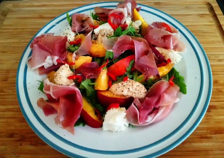 Steps to Prepare Perfect Nectarine, Prosciutto and Mozerella Salad