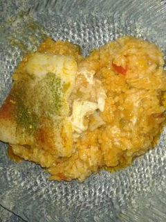 Una foto de Arroz con bacalao y pisto