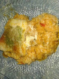 Una foto de Arroz con bacalao y pisto