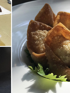 A picture of Southwestern Wagyu Beef Wontons with Lime Chipotle Crema.