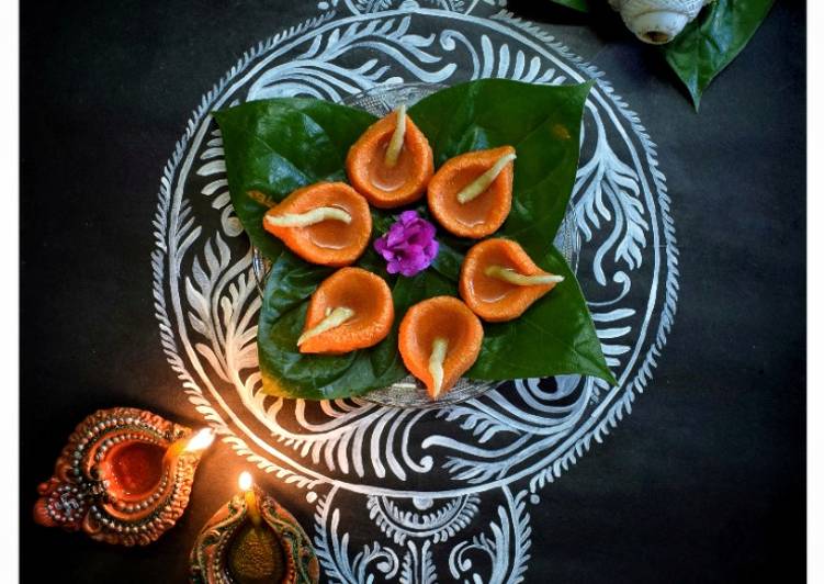 Caramel filled butterscotch diya sandesh