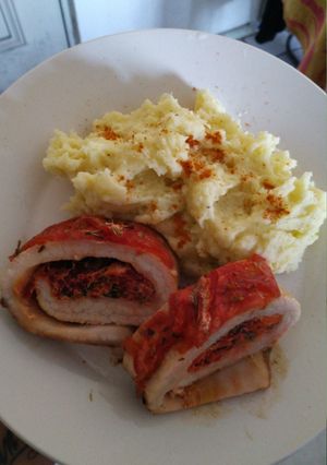 Una foto de Malaya rellena al horno con puré