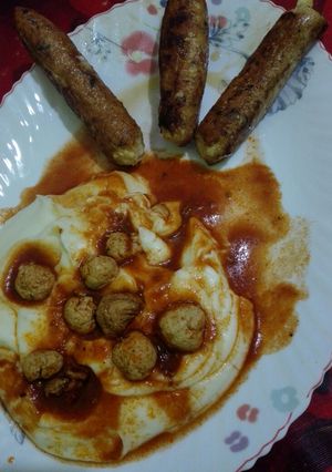 صورة لوصفة بطاطا بوري بصوص الدجاج واصابع دجاج محشي بالفرماج (جبنة)