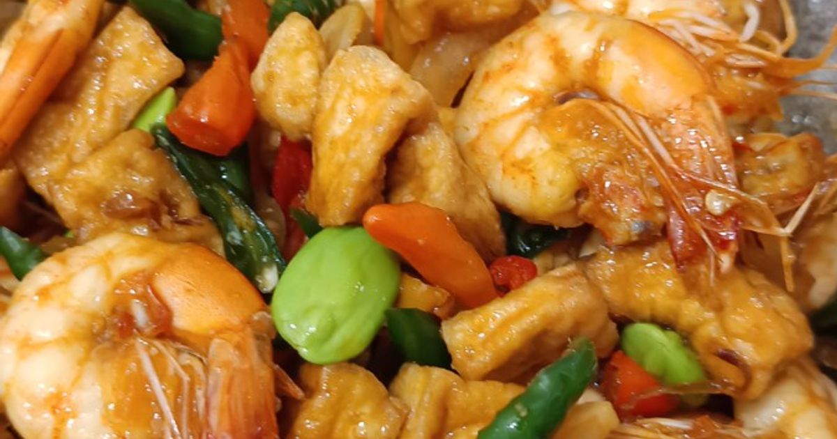 Tumis udang, tahu dan petai
