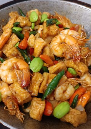 Foto resep Tumis udang, tahu dan petai