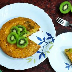 A picture of Semolina mango kiwi cake.
