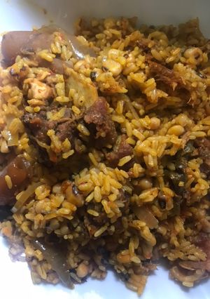 A picture of Rice and beans jollof.