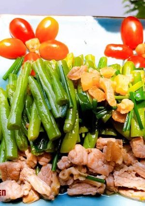Hình của món Đậu que xào thịt ba chỉ.
