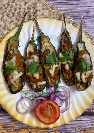 A picture of Stuffed Begun Bharta.
