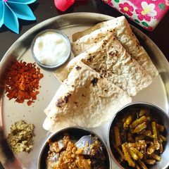 A picture of Jowar bhakri and Brinjal subji.