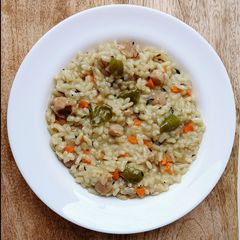 A picture of Arborio Rice Vegetable and Soya Chunk Risotto.