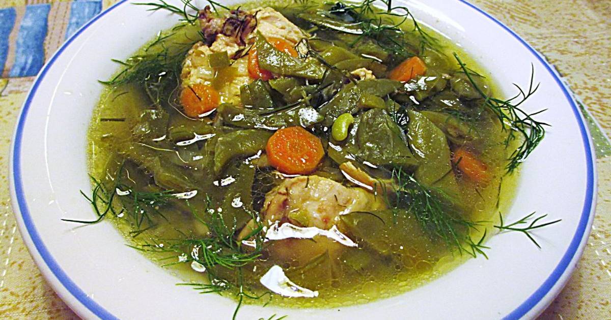 Sopa de judías planas con carne de pollo al eneldo Receta de "cocinar