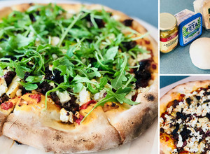 A picture of Mediterranean Pizza with Wagyu Sausage.