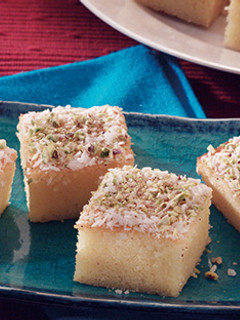 A picture of Basbousa with Yogurt.