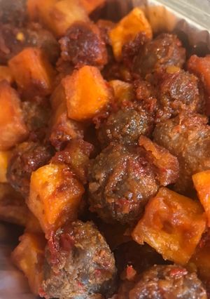 A picture of Sambal goreng kentang /fried potato (mince beef) in chilly sauce - Indonesian *Can be made Vegan.