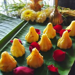 A picture of Apricot kesar modak.