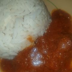 A picture of Ram meat Stew and Rice.