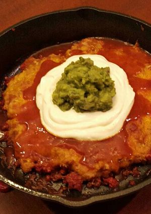 A picture of Cast Iron Skillet Layered Nacho Dip.