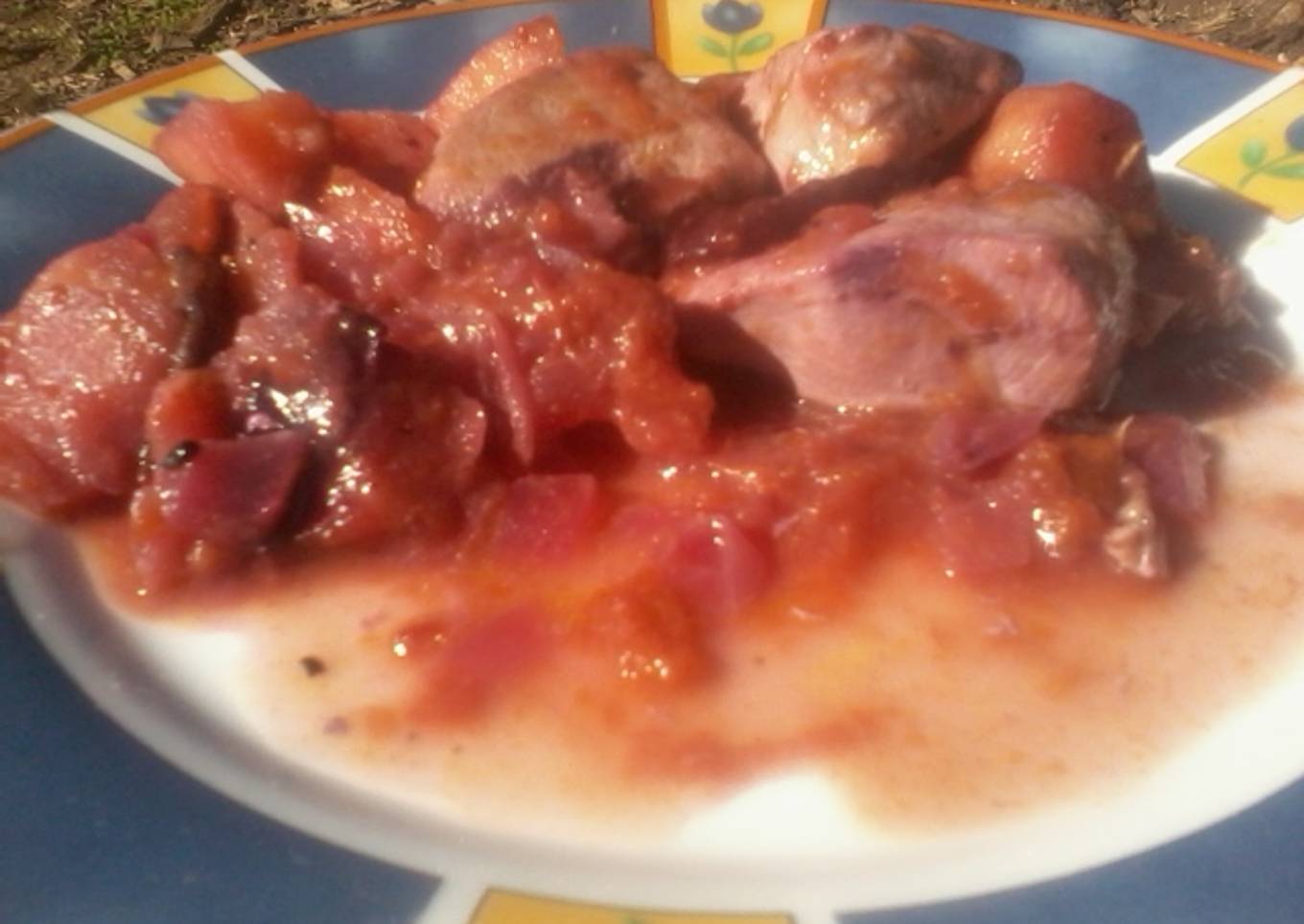 Pollo c/cebollas, ciruelas fresca y manzana verde. Receta original de @drlisandroromagnoli