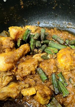 A picture of Bhindi chicken.