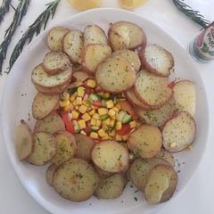 Roast potatoes with corn salad A picture of Roast potatoes with corn salad.