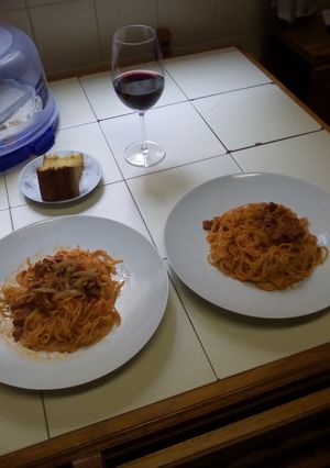 Una foto de Spaghetti Boloñesa al coñac