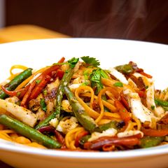 A picture of Sriracha Linguine with Pan-fried Tilapia.