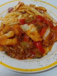 Una foto de Migas de Bacalao con Pisto Mediterrani