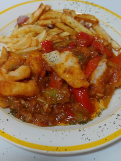 Una foto de Migas de Bacalao con Pisto Mediterrani