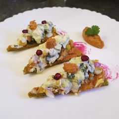 A picture of WorkShop Spinach chatpata with muhammara dip.