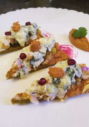 A picture of WorkShop Spinach chatpata with muhammara dip.