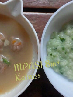 Foto resep Bakso Keju Ayam Sayur + Nasi Bayam (MPASI 8m+)
