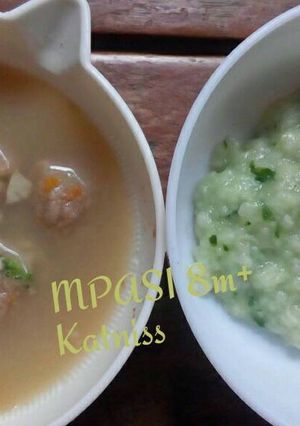 Foto resep Bakso Keju Ayam Sayur + Nasi Bayam (MPASI 8m+)